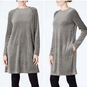 Pure Jill XS Shift Dress Gray Velvet Velour Pima Cotton Blend Dress Tunic Women